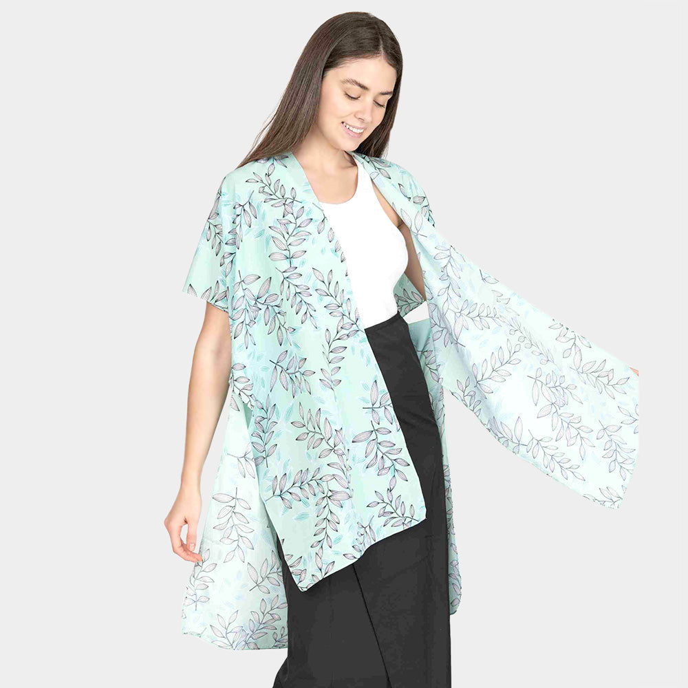Leaf Patterned Cover Up Kimono Poncho