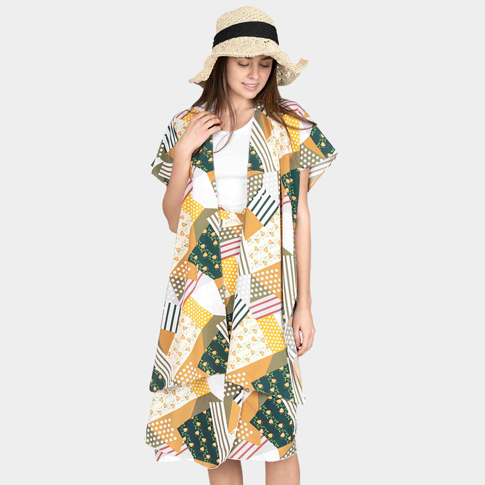 Geometric Patterned Cover Up Kimono Poncho