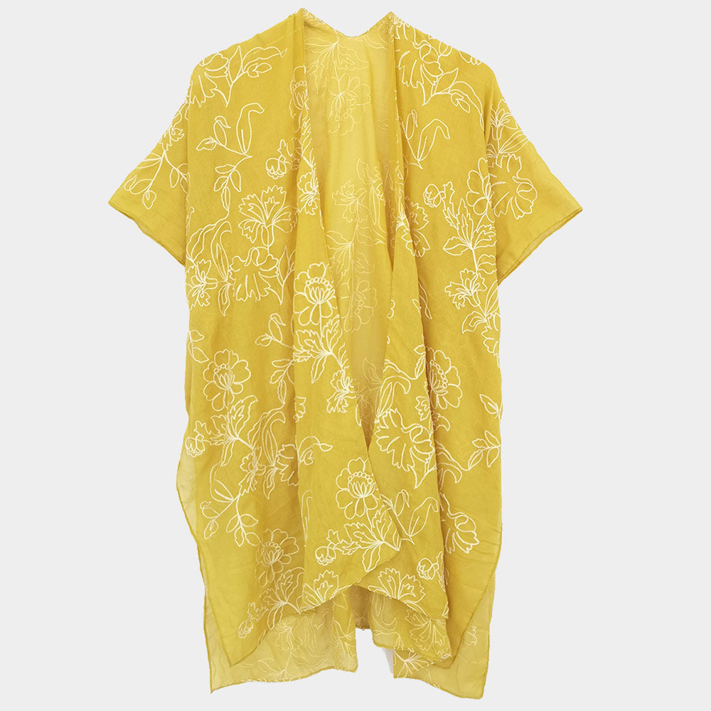 Embroidered Floral Cover Up Kimono Poncho