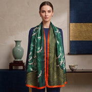 Silk Feel Crane Print Versatile Wrap Scarf