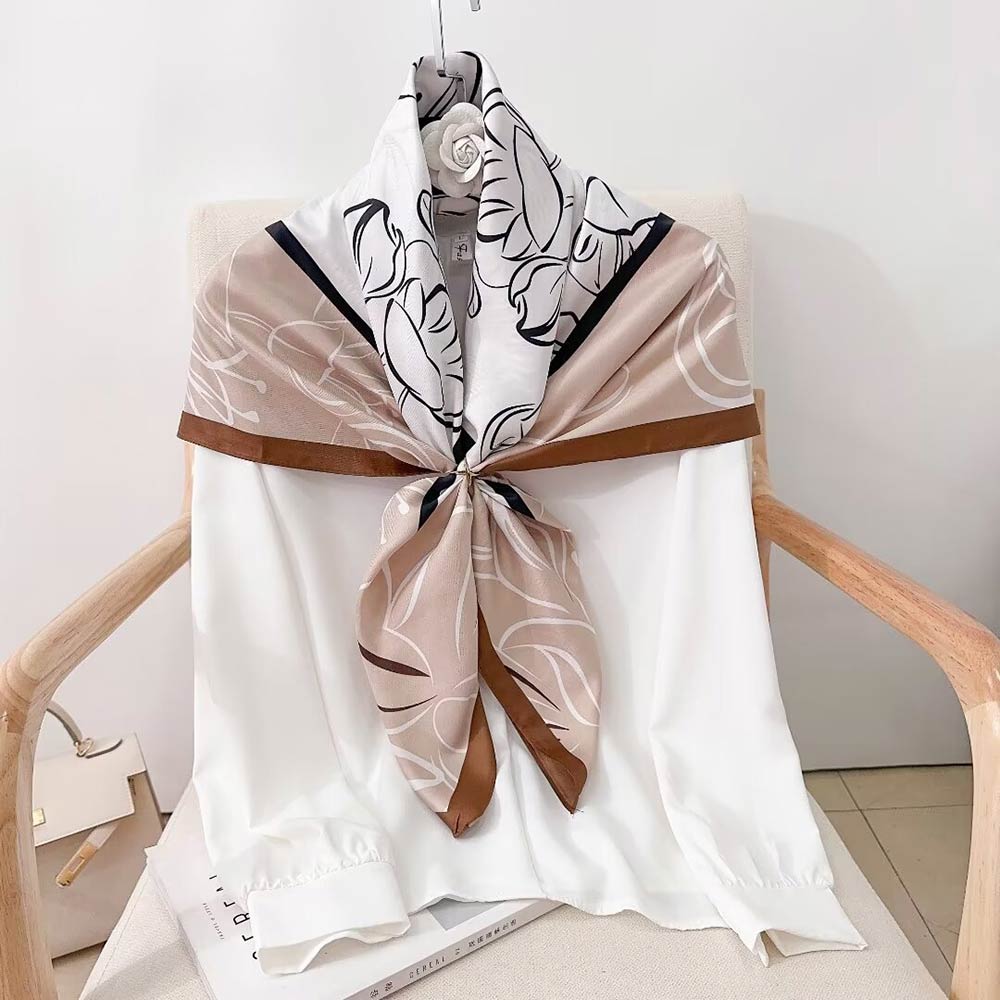 Silk Feel Floral Pattern Print Square Scarf