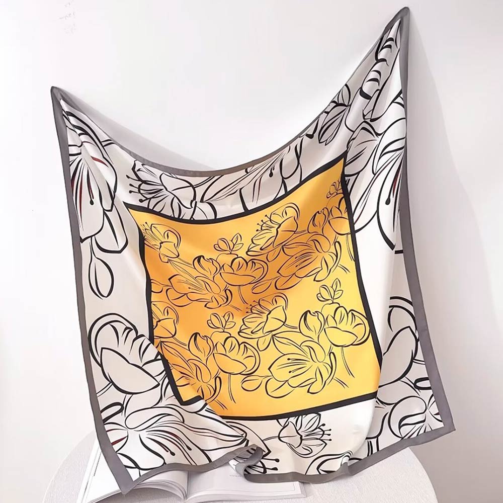 Silk Feel Floral Pattern Print Square Scarf
