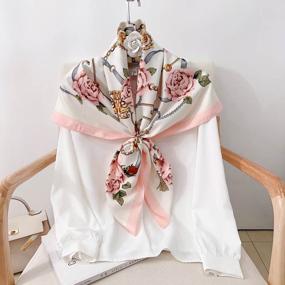 Silk Feel Baroque Rose Chain Print Square Scarf
