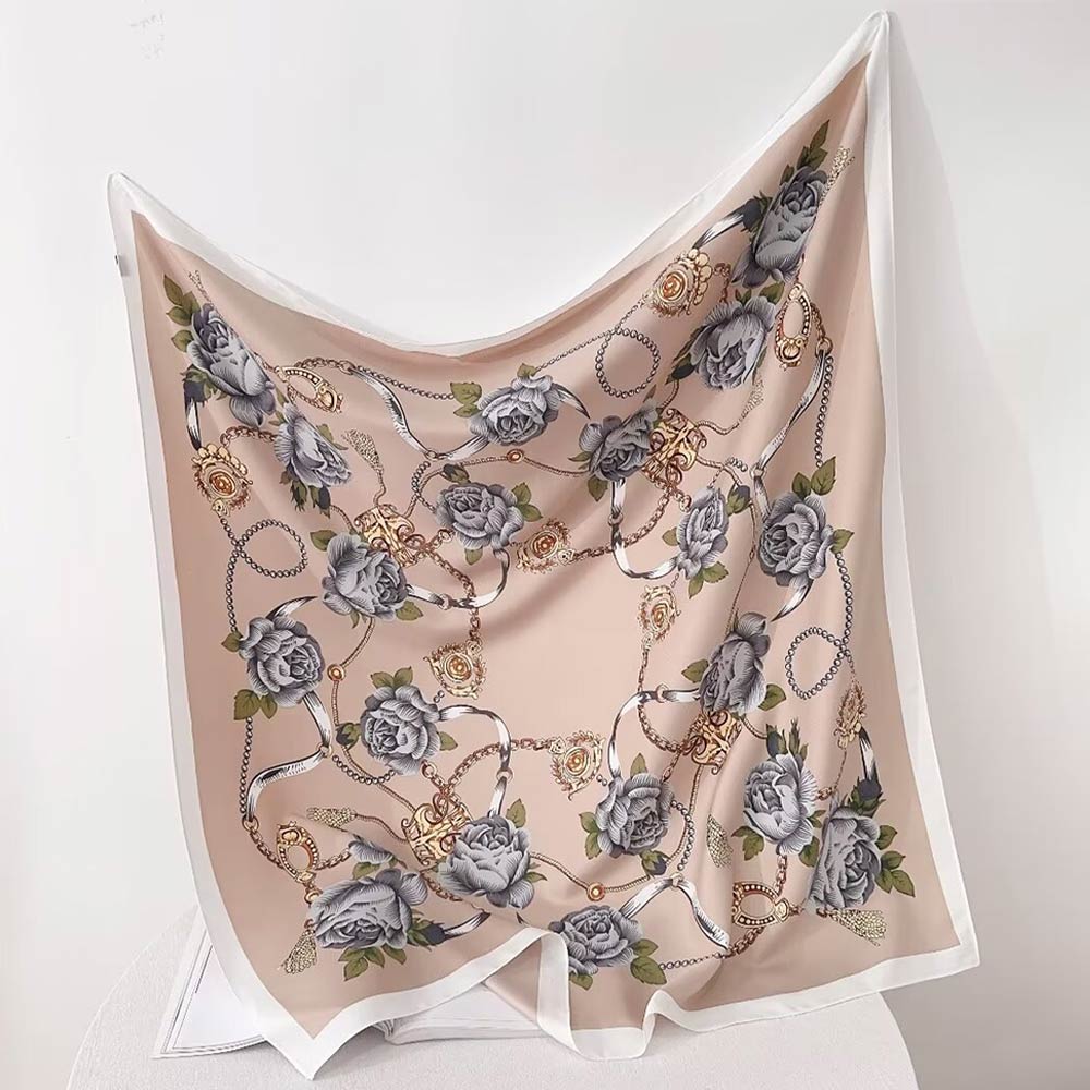 Silk Feel Baroque Rose Chain Print Square Scarf