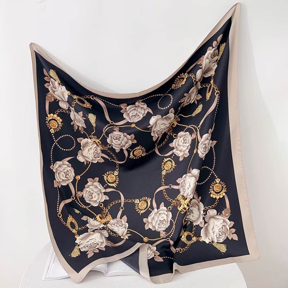 Silk Feel Baroque Rose Chain Print Square Scarf