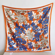 Silk Feel Floral Pattern Print Square Scarf