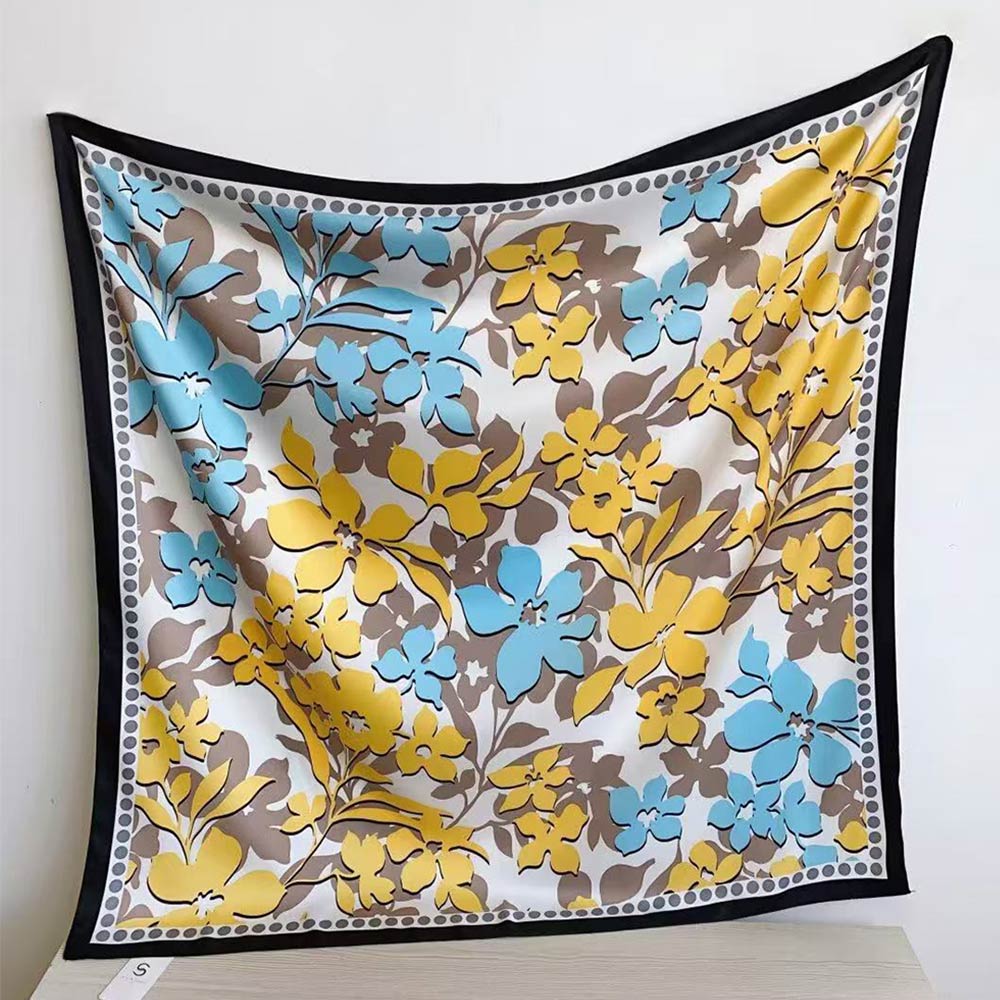 Silk Feel Floral Pattern Print Square Scarf