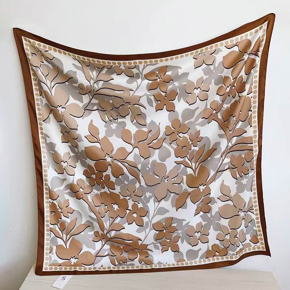 Silk Feel Floral Pattern Print Square Scarf