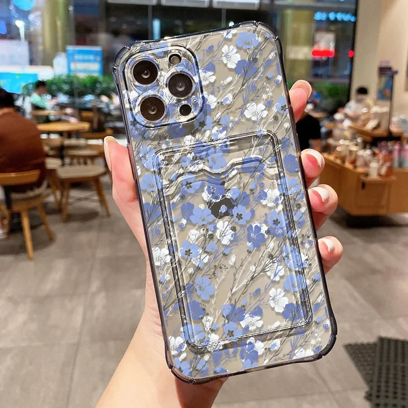 Cute Flower Wallet Card Bag Phone Case