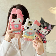 3D Cartoon Kuromi Hello Kitty Melody Handbag Silicone Phone Case For iPhone