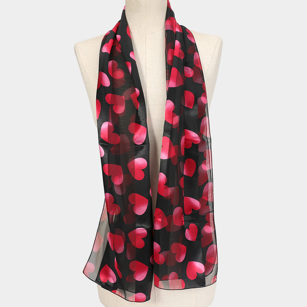 6PCS - Silk Feel Satin Striped Heart Patterned Scarf