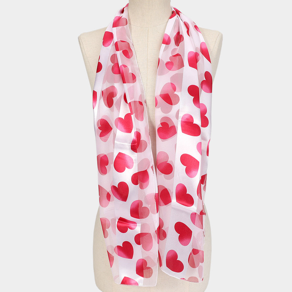 6PCS - Silk Feel Satin Striped Heart Patterned Scarf