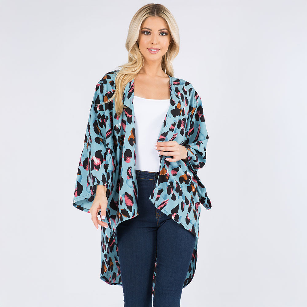 Lightweight Leopard Print Open Front Kimono Poncho