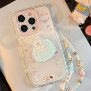 INS Dessert Clear Cartoon Sofa Puppy Bracket With Chain Phone Case For iPhone