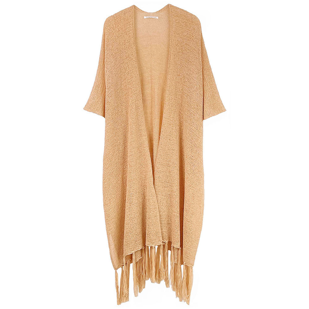 Knit Fringe Kimono Poncho