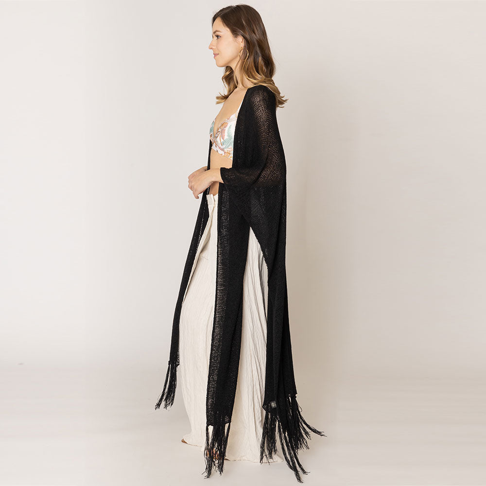 Knit Fringe Kimono Poncho