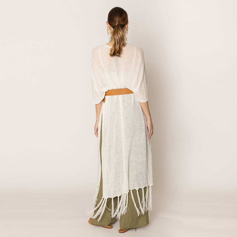 Knit Fringe Kimono Poncho