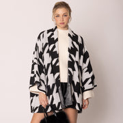 Open Front Houndstooth Knit Pattern Cardigan