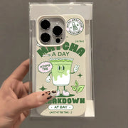 Matcha Milk Tea Lichee Leather Pattern Phone Case For iPhone
