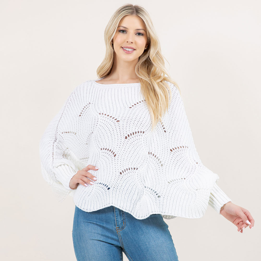 Openwork Loose Knit Batwing Sweater