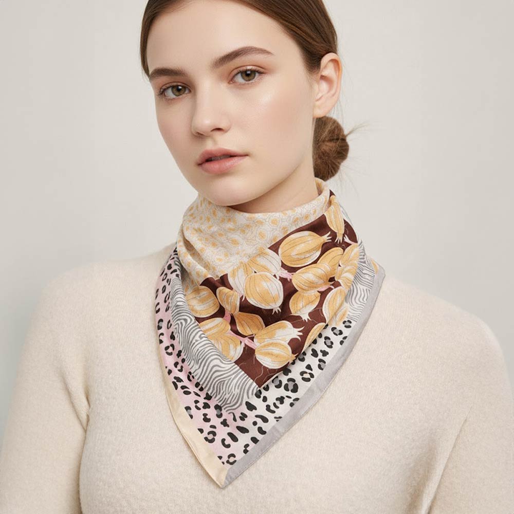 Mixed Botanical Leopard Print Square Bandana Scarf