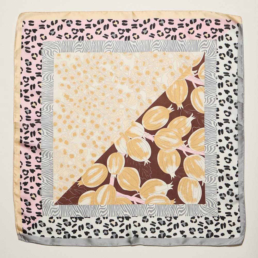 Mixed Botanical Leopard Print Square Bandana Scarf
