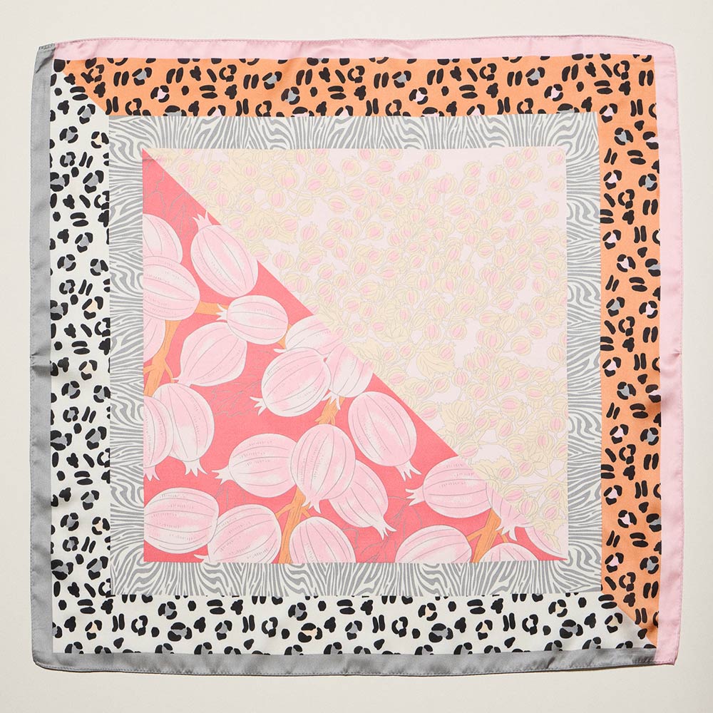 Mixed Botanical Leopard Print Square Bandana Scarf