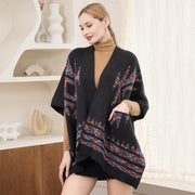Boho Patterned Front Pockets Poncho