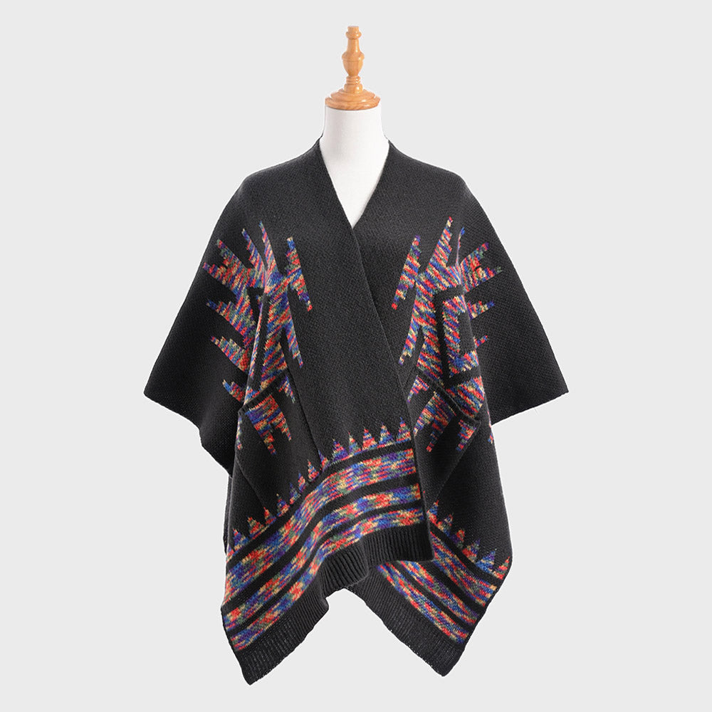 Boho Patterned Front Pockets Poncho