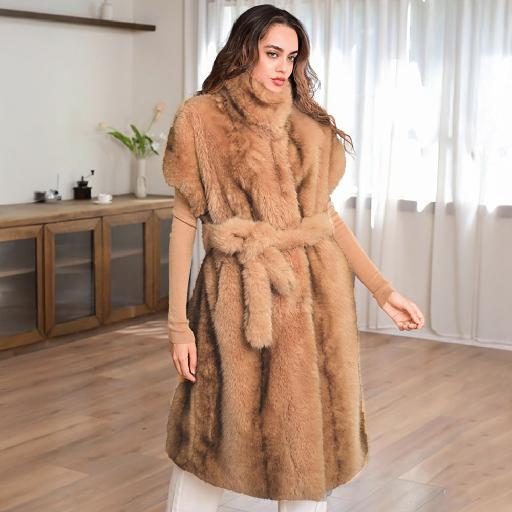 Cozy Faux Fur Long Belted Vest