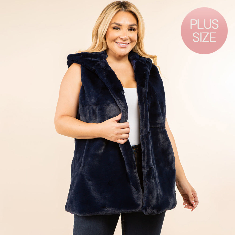 Plus Size Faux Fur Hooded Vest