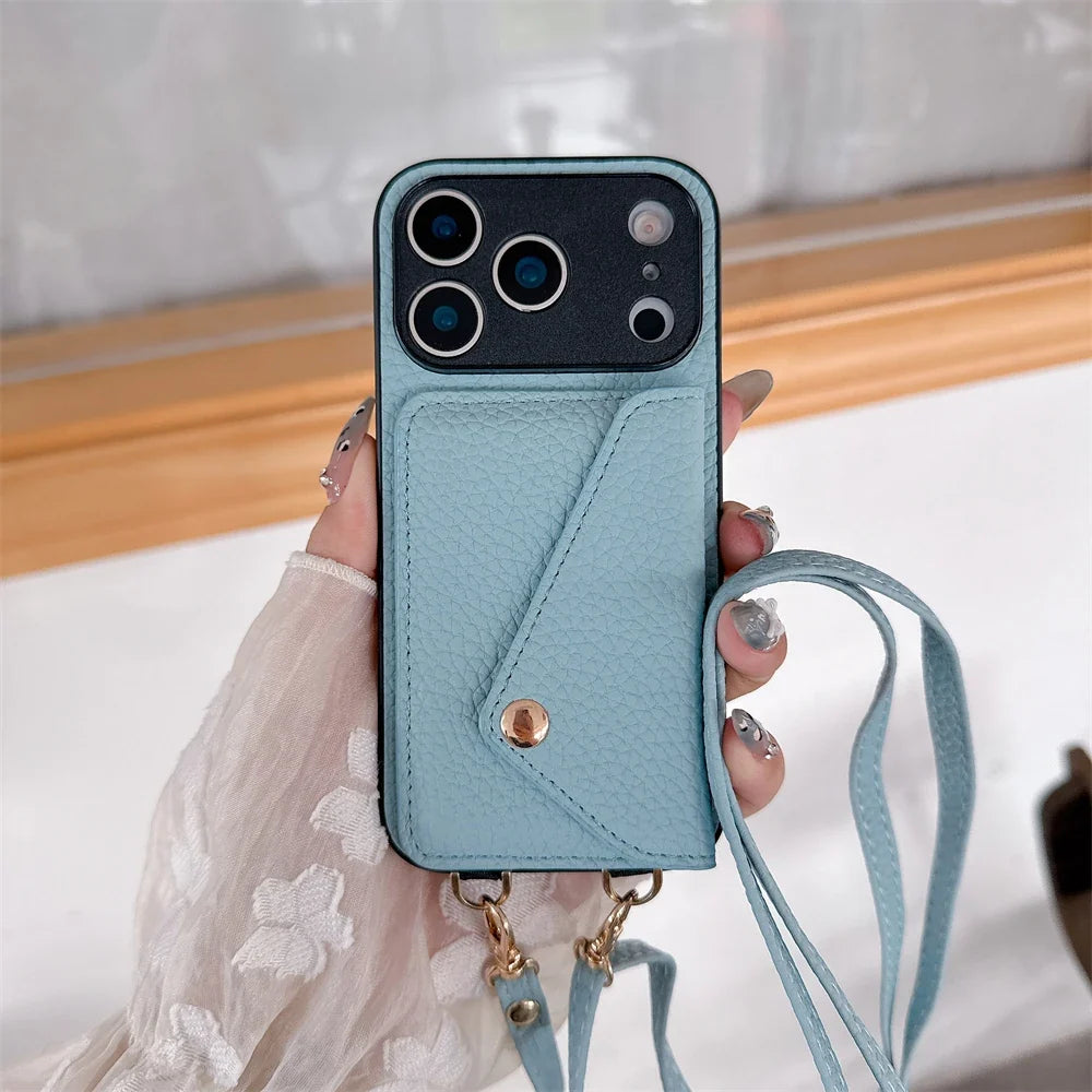 Luxury Crossbody Strap Lanyard Wallet Leather Case For iPhone