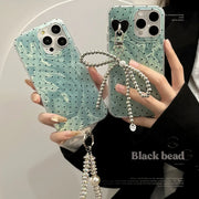 Y2K Green Polka Dot Beaded Bracelet Phone Case For iPhone