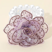 Bling Studded Fabric Flower Statement Faux Pearl Beaded Stretch Bracelet