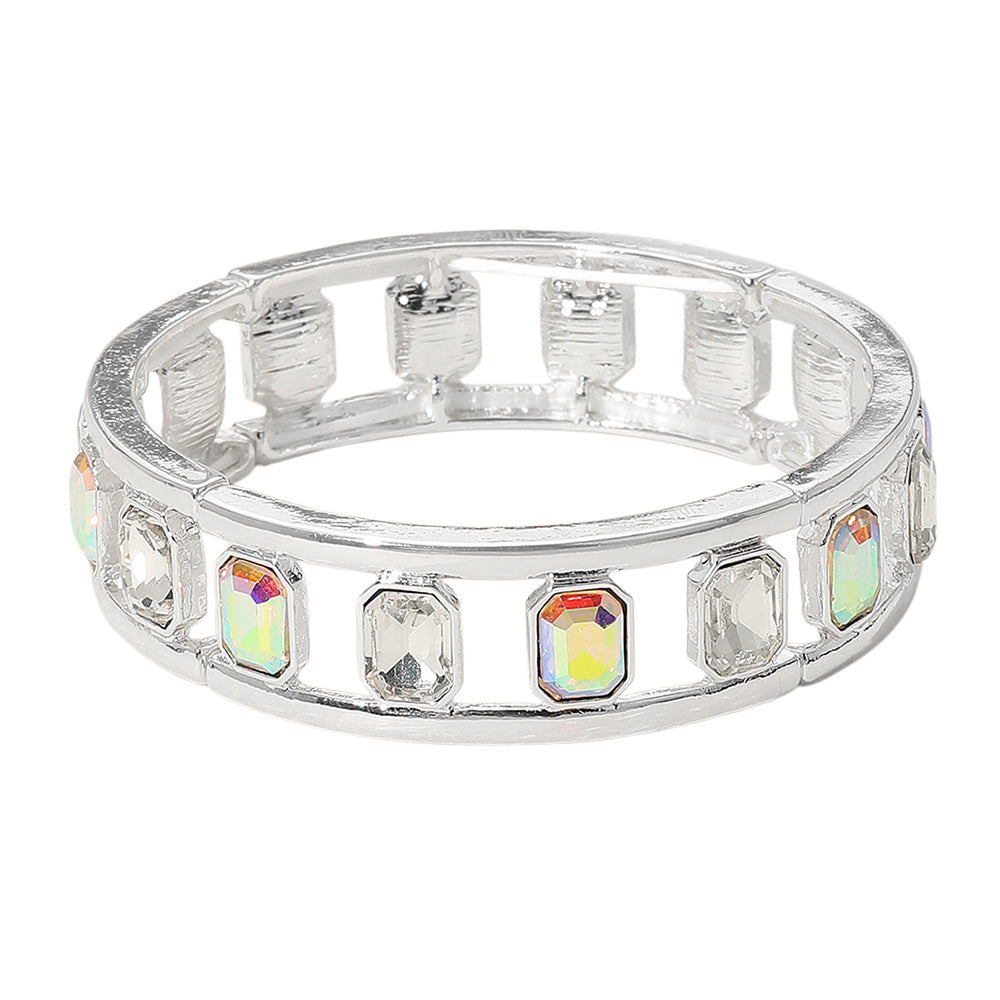 Emerald Cut Stone Embellished Open Frame Stretch Bracelet