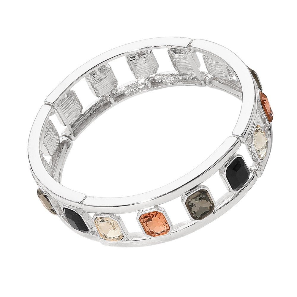 Emerald Cut Stone Embellished Open Frame Stretch Bracelet