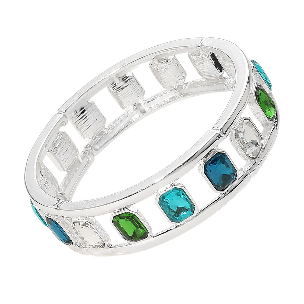 Emerald Cut Stone Embellished Open Frame Stretch Bracelet