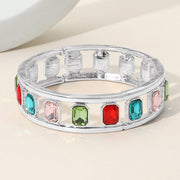 Emerald Cut Stone Embellished Open Frame Stretch Bracelet