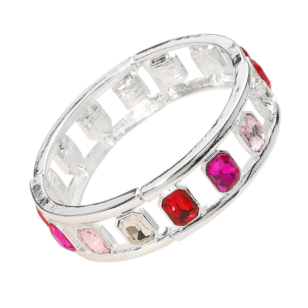 Emerald Cut Stone Embellished Open Frame Stretch Bracelet