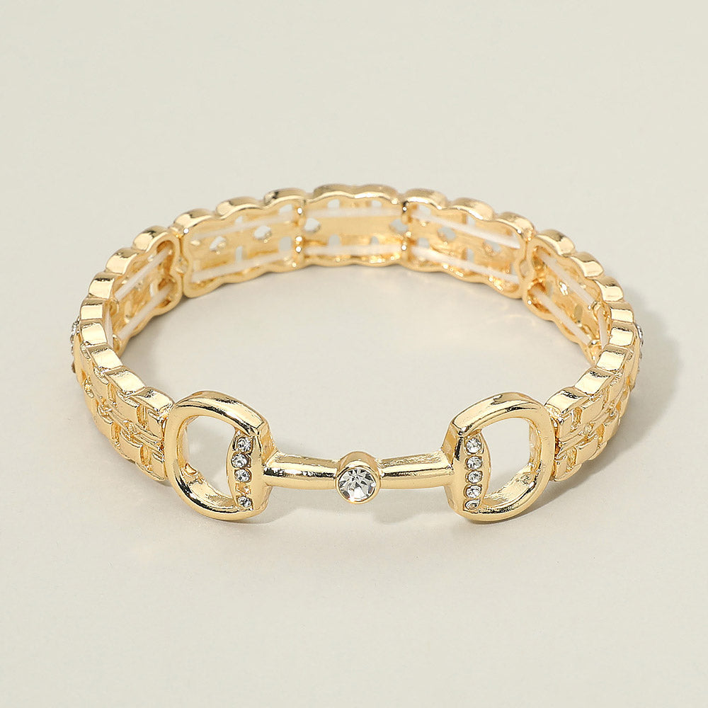 Stone Pave Horsebit Accent Stretch Bracelet