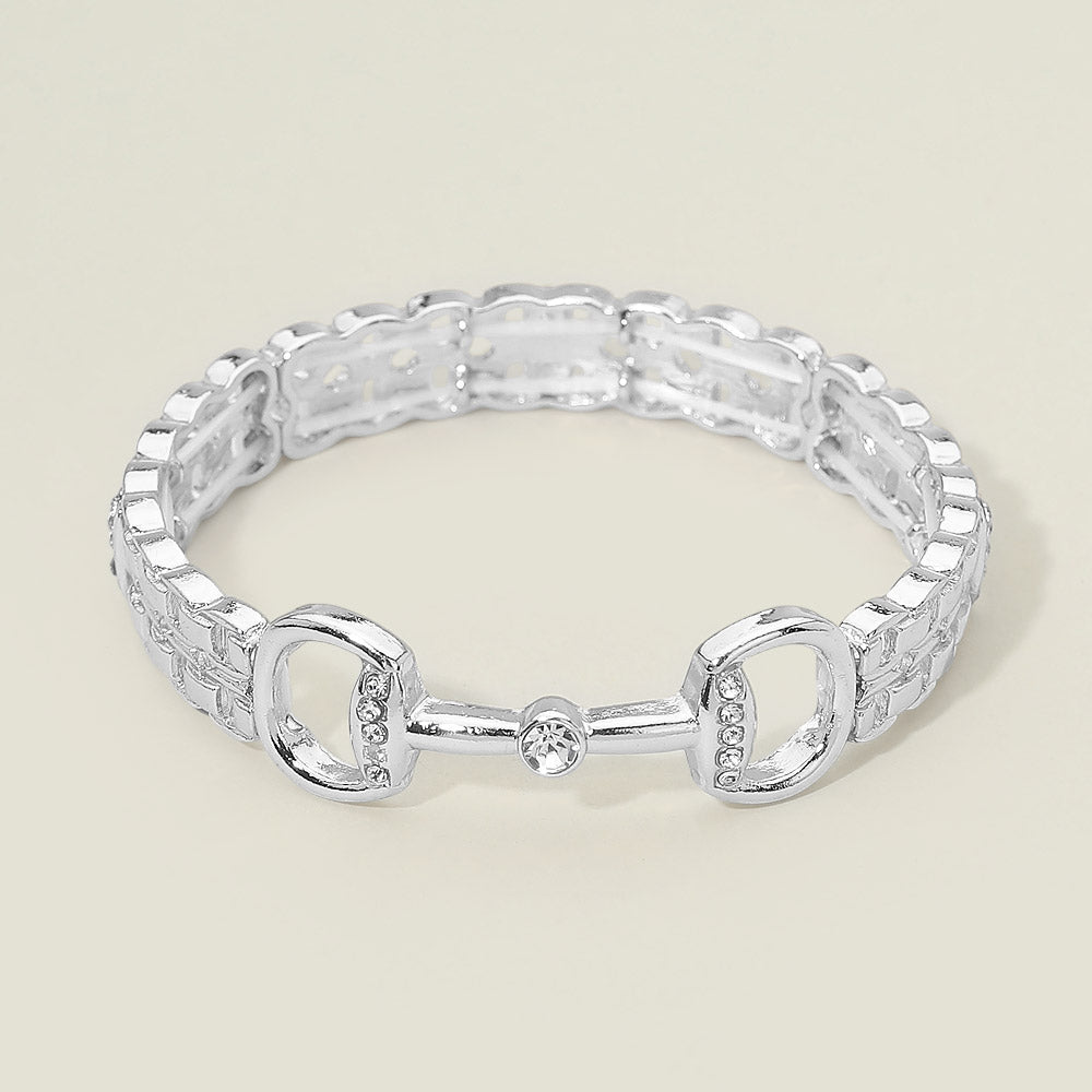 Stone Pave Horsebit Accent Stretch Bracelet