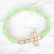 Cross Accented Faceted Beaded Stretch Bracelet