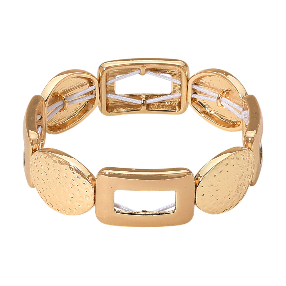 Chunky Geometric Metal Beaded Stretch Bracelet
