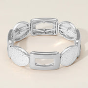 Chunky Geometric Metal Beaded Stretch Bracelet