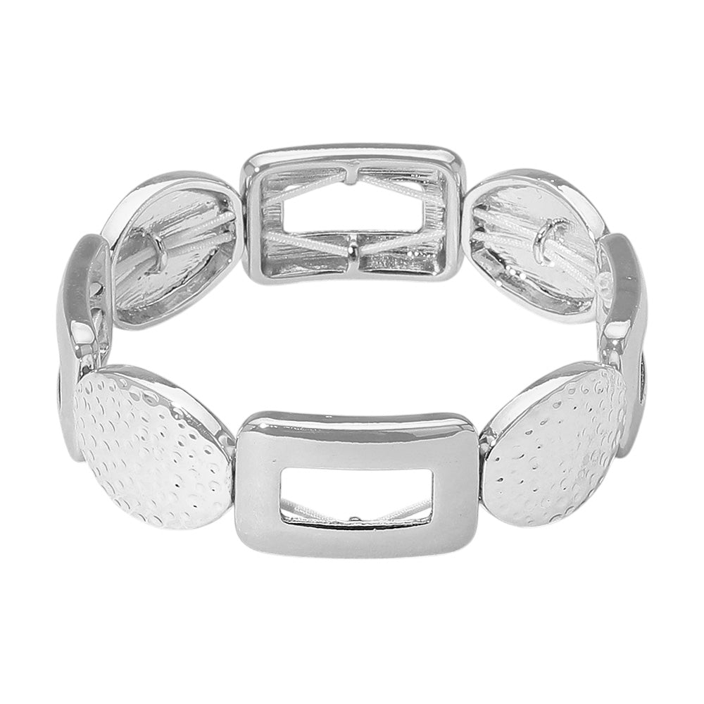 Chunky Geometric Metal Beaded Stretch Bracelet