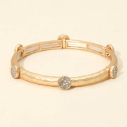 Stone Pave Disc Accent Hammered Metal Stretch Bracelet