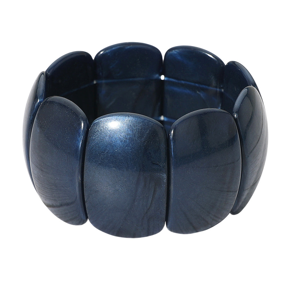 Bold Resin Wide Rectangular Panel Beaded Stretch Bracelet