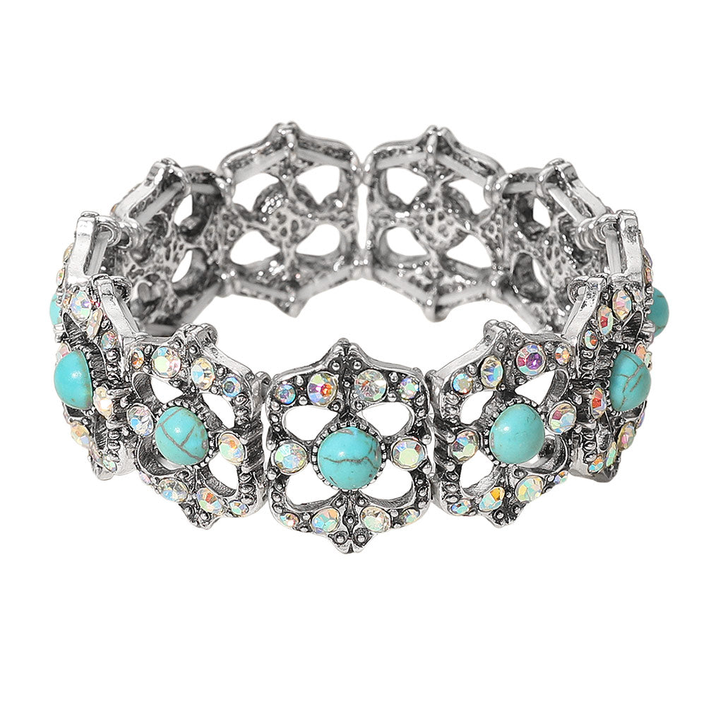 Stone Accent Rhinestone Embellished Vintage Inspired Stretch Bracelet