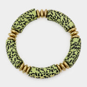 Leopard Patterned Wood Stretch Bracelet