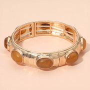 Marbled Oval Stone Accent Hammered Metal Beaded Stretch Bracelet